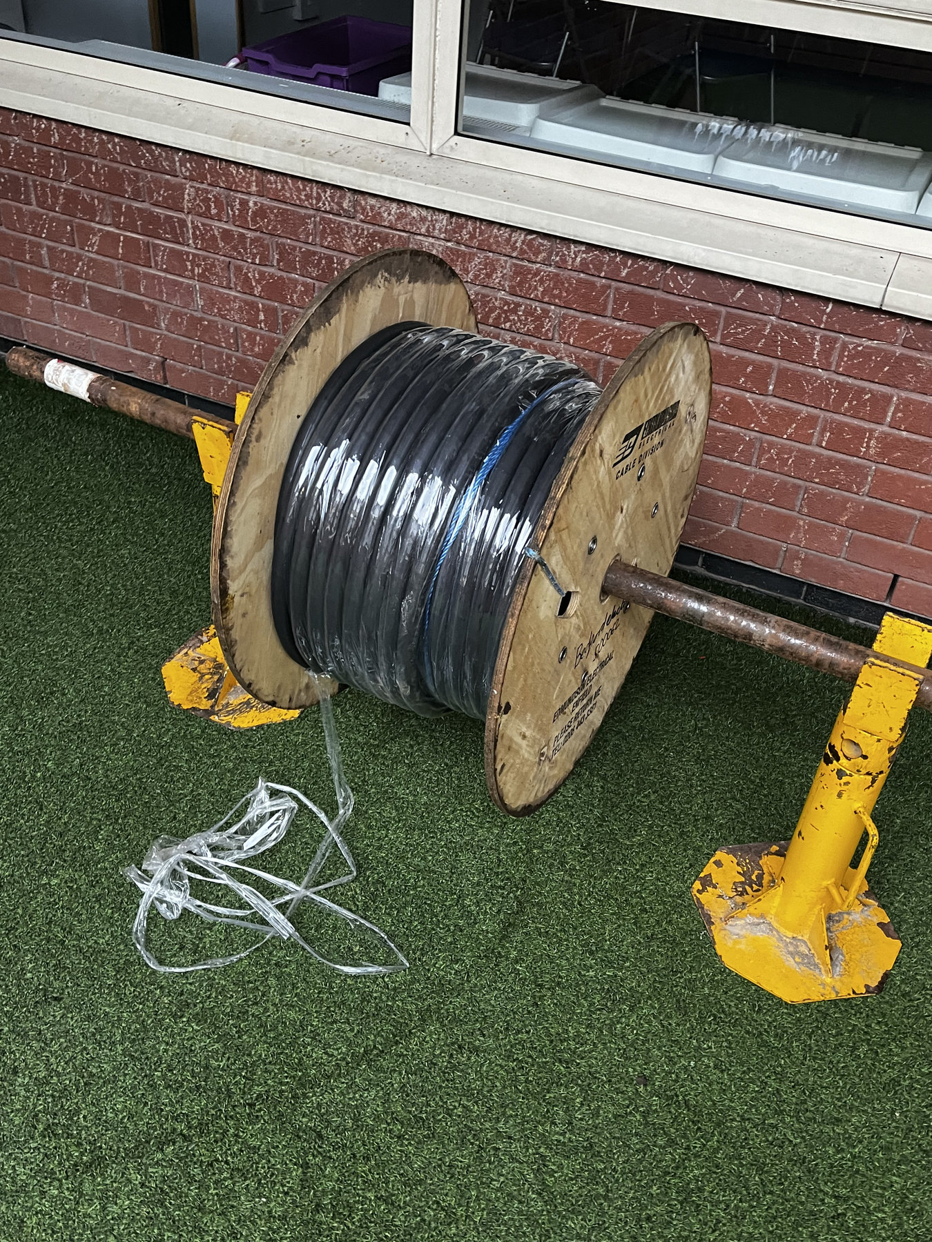 Cable reel on a school electrical project