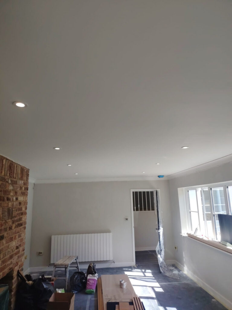 Living room lighting at the Wood End ground-floor refurbishment