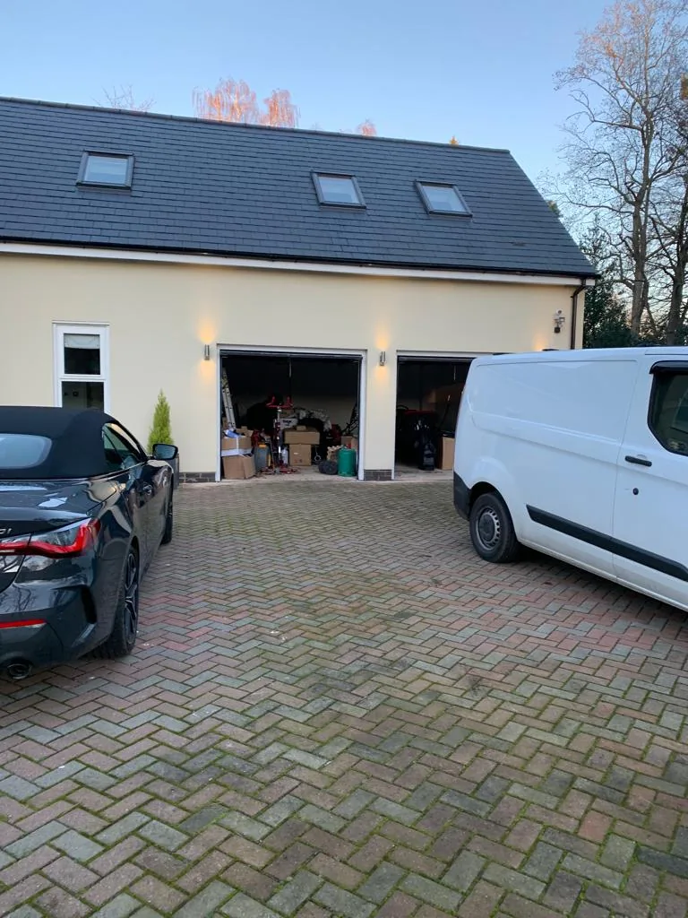Exterior view of a house beside an installation work area