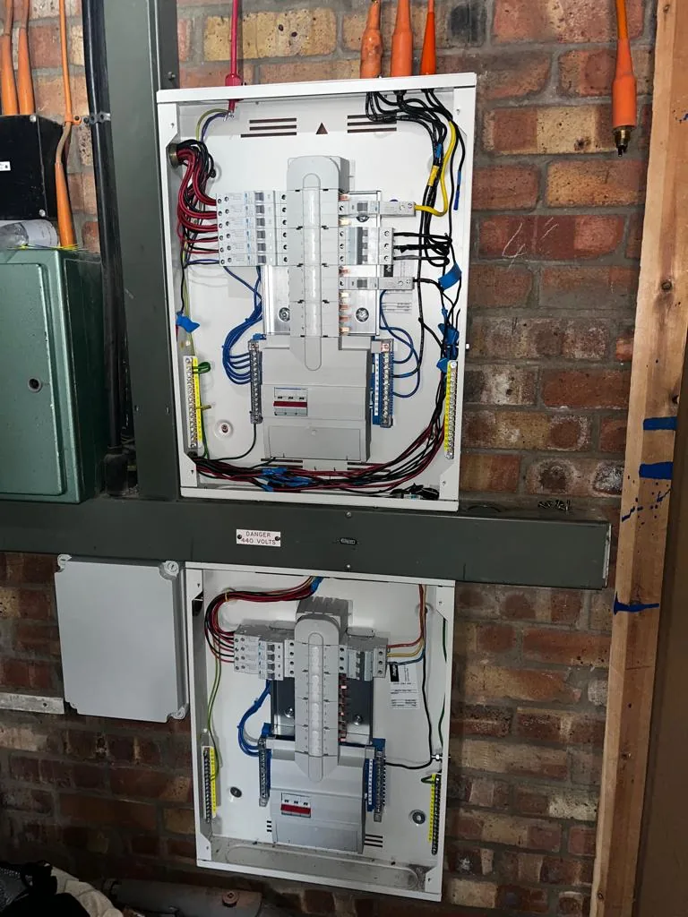 Wall-mounted electrical cabinets during installation work
